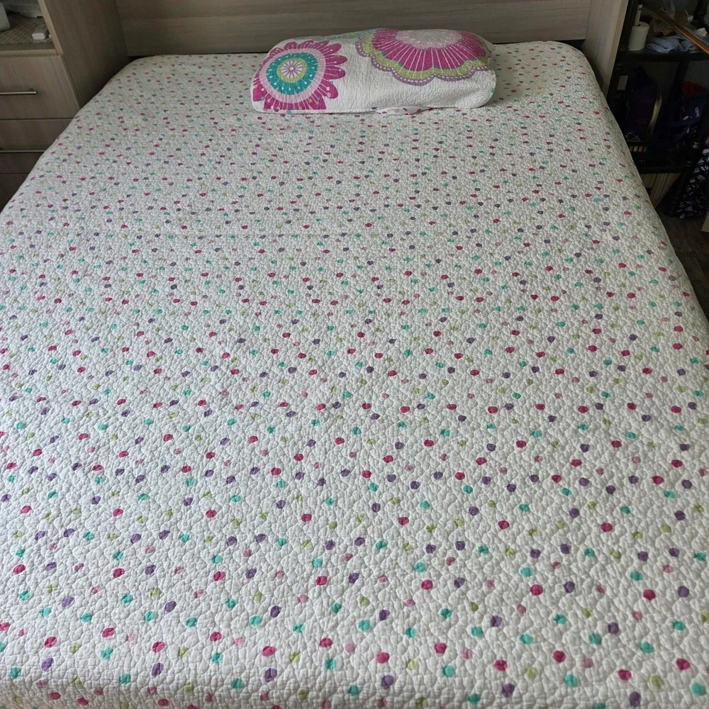 Cynthia Rowley Sophia Twin Quilt 2Pc Set Pink Turquoise Floral Polka Dot Boho